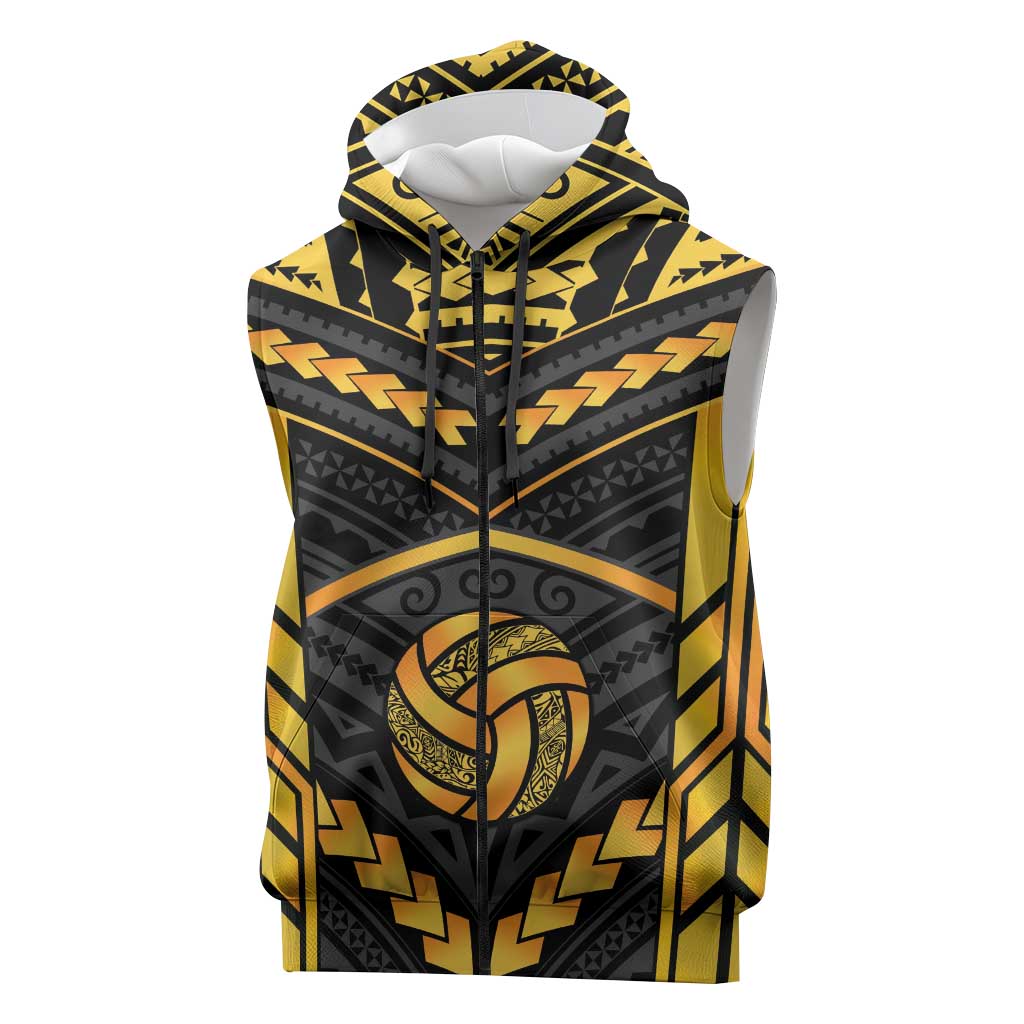 Custom Polynesia Beach Volleyball Sleeveless Zip Hoodie Gold Polynesian Tribal Pattern LT05 Gold - Polynesian Pride