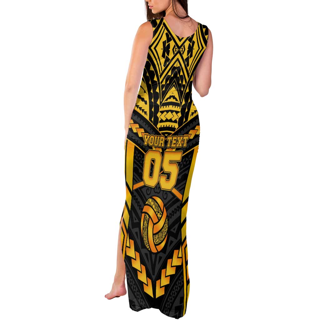 Custom Polynesia Beach Volleyball Tank Maxi Dress Gold Polynesian Tribal Pattern - Polynesian Pride