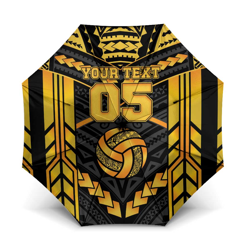 Custom Polynesia Beach Volleyball Umbrella Gold Polynesian Tribal Pattern LT05 One Size Folded 11.42 inch Opened Diameter 37.4 inch Gold - Polynesian Pride