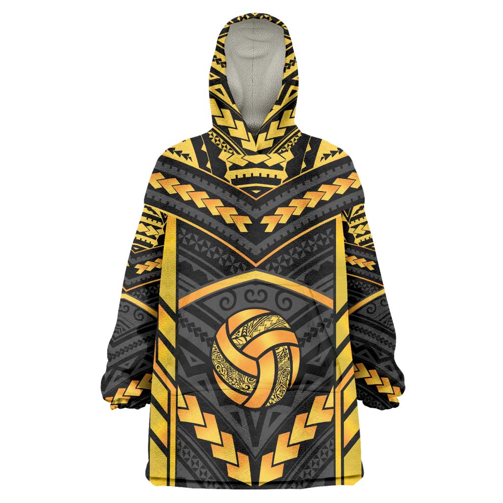 Custom Polynesia Beach Volleyball Wearable Blanket Hoodie Gold Polynesian Tribal Pattern LT05 One Size Gold - Polynesian Pride