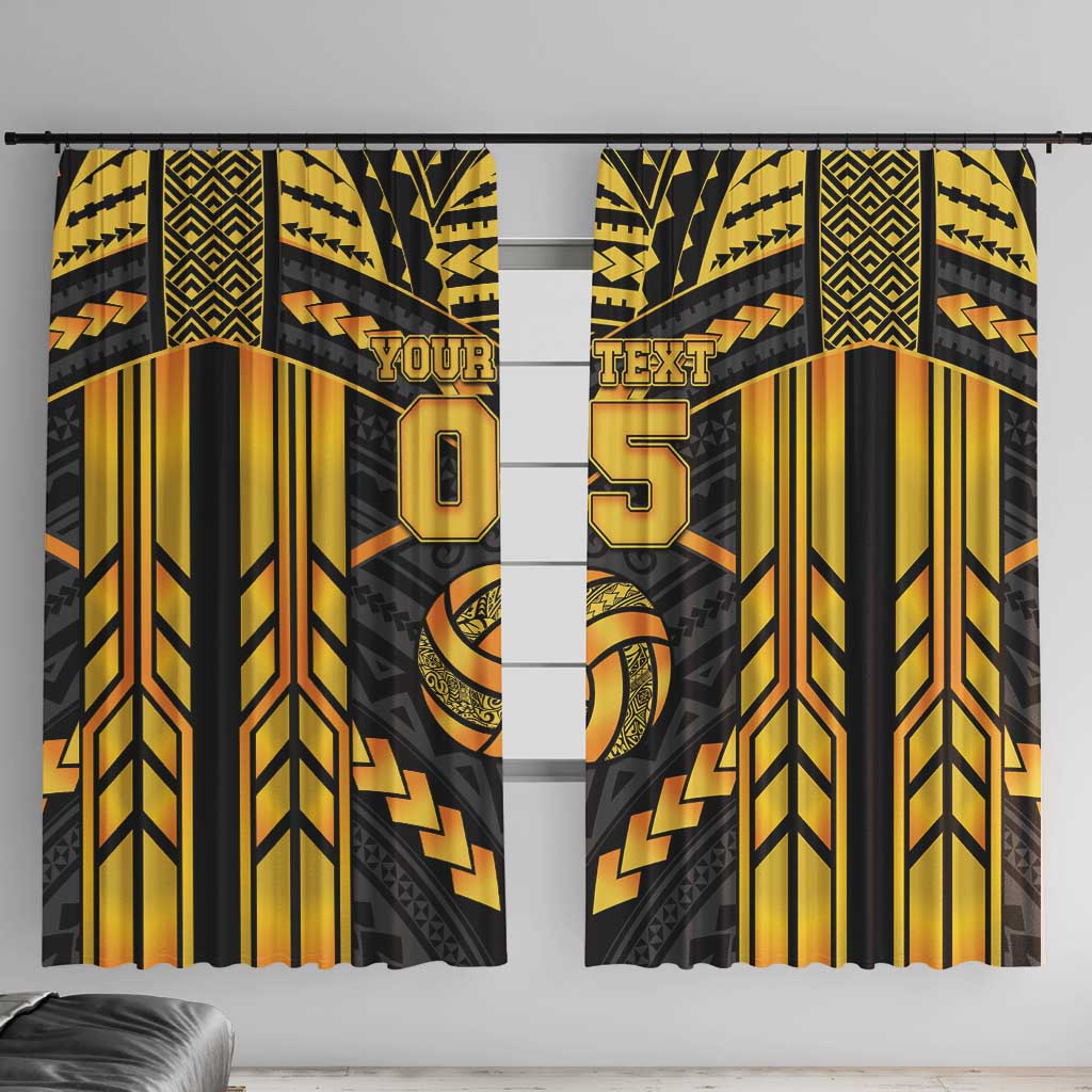 Custom Polynesia Beach Volleyball Window Curtain Gold Polynesian Tribal Pattern LT05 With Hooks Gold - Polynesian Pride