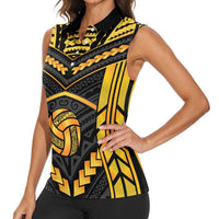 Custom Polynesia Beach Volleyball Women Sleeveless Polo Shirt Gold Polynesian Tribal Pattern - Polynesian Pride