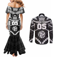 Custom Polynesia Beach Volleyball Couples Matching Mermaid Dress and Long Sleeve Button Shirt Polynesian Tribal Pattern - Polynesian Pride
