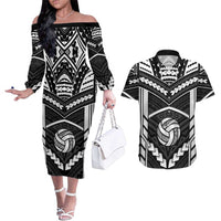 Custom Polynesia Beach Volleyball Couples Matching Off The Shoulder Long Sleeve Dress and Hawaiian Shirt Polynesian Tribal Pattern - Polynesian Pride