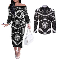Custom Polynesia Beach Volleyball Couples Matching Off The Shoulder Long Sleeve Dress and Long Sleeve Button Shirt Polynesian Tribal Pattern - Polynesian Pride