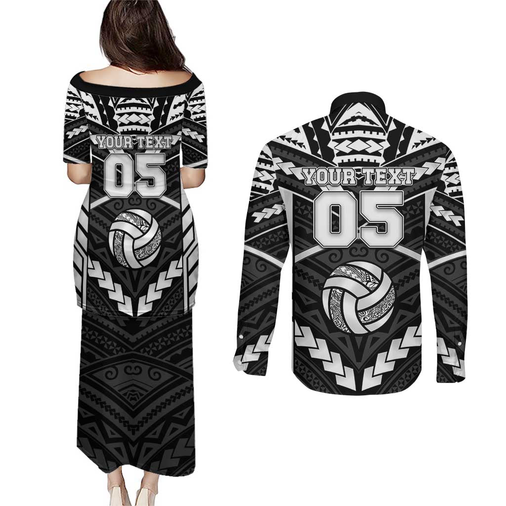 Custom Polynesia Beach Volleyball Couples Matching Puletasi and Long Sleeve Button Shirt Polynesian Tribal Pattern - Polynesian Pride