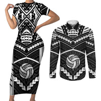 Custom Polynesia Beach Volleyball Couples Matching Short Sleeve Bodycon Dress and Long Sleeve Button Shirt Polynesian Tribal Pattern - Polynesian Pride