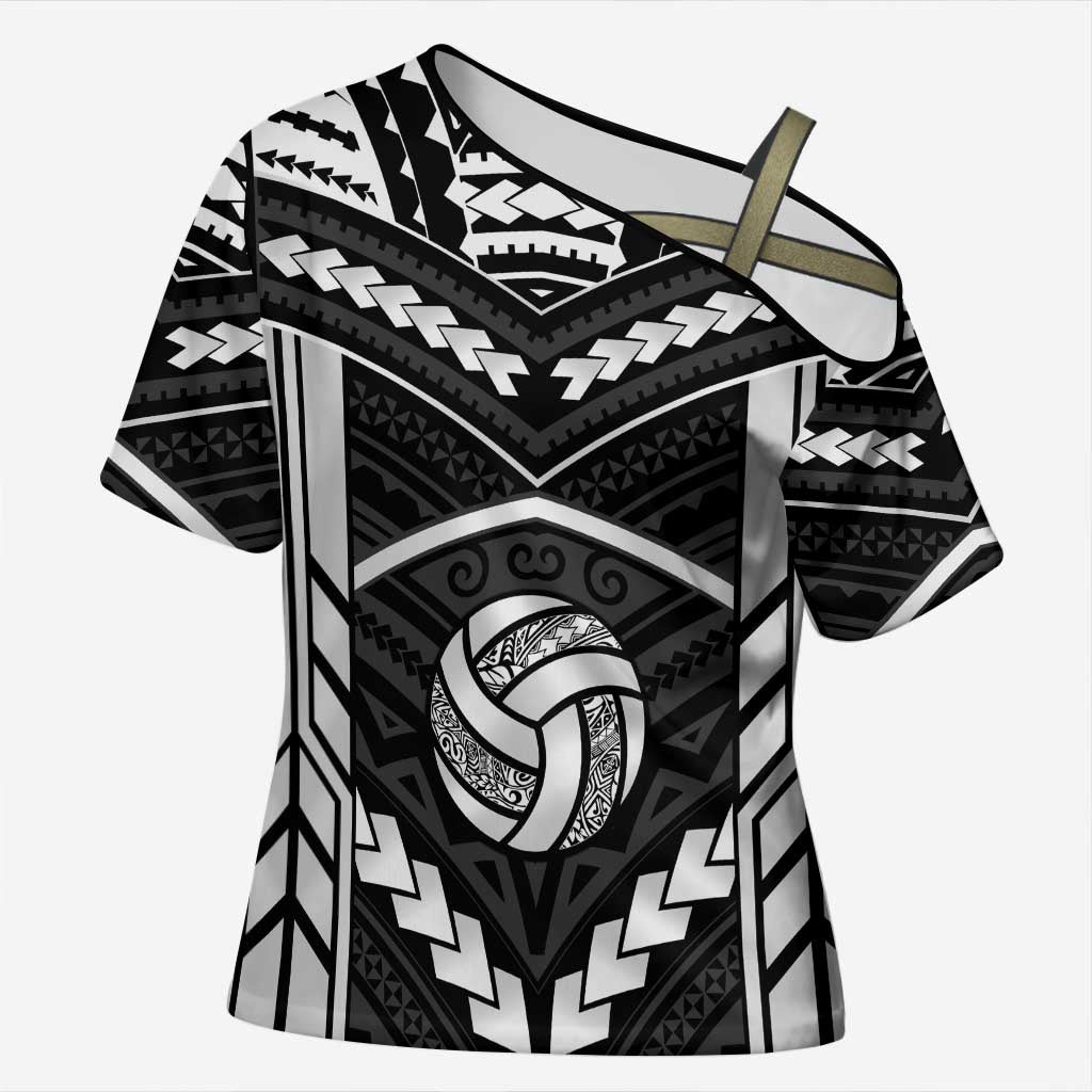 Custom Polynesia Beach Volleyball Cross Shoulder Shirt Polynesian Tribal Pattern - Polynesian Pride