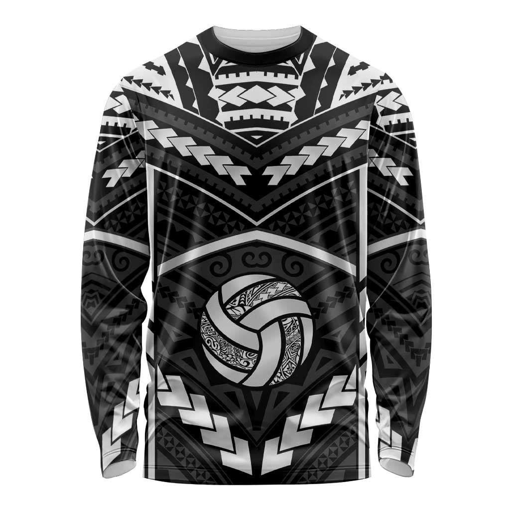 Custom Polynesia Beach Volleyball Long Sleeve Shirt Polynesian Tribal Pattern LT05 Unisex Black - Polynesian Pride