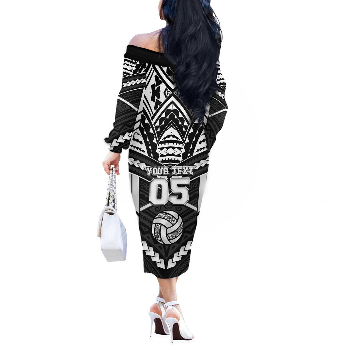 Custom Polynesia Beach Volleyball Off The Shoulder Long Sleeve Dress Polynesian Tribal Pattern - Polynesian Pride