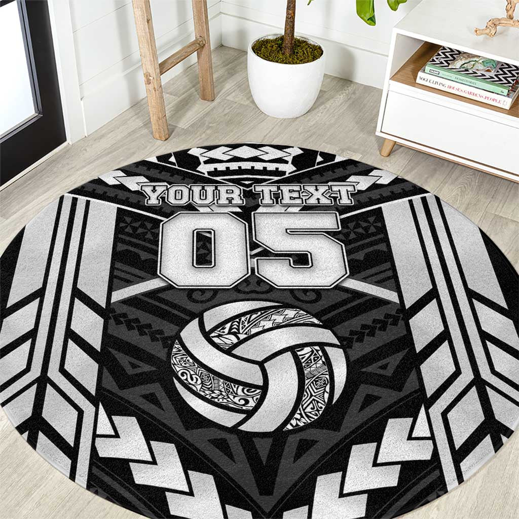 Custom Polynesia Beach Volleyball Round Carpet Polynesian Tribal Pattern LT05 Black - Polynesian Pride