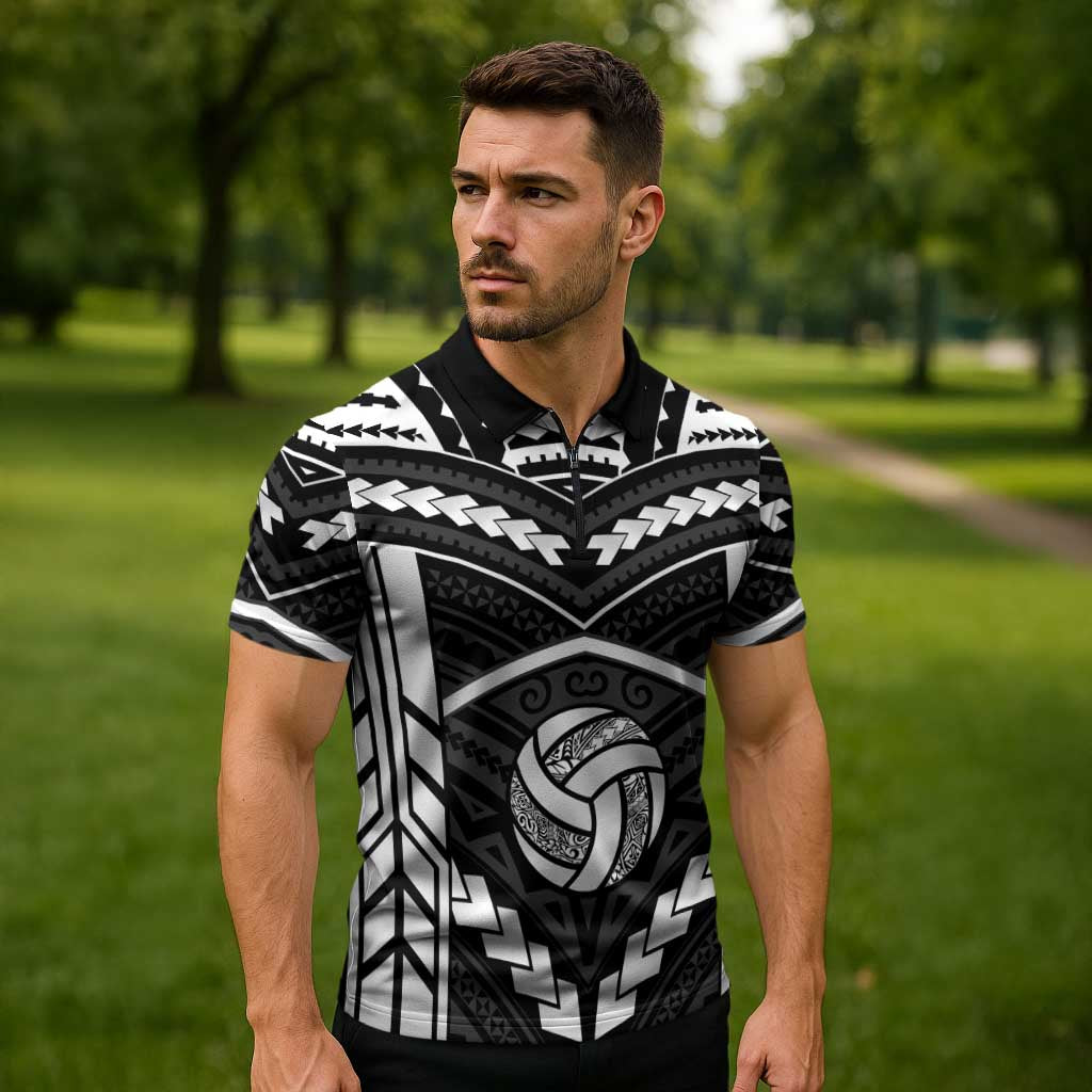 Custom Polynesia Beach Volleyball Zipper Polo Shirt Polynesian Tribal Pattern - Polynesian Pride