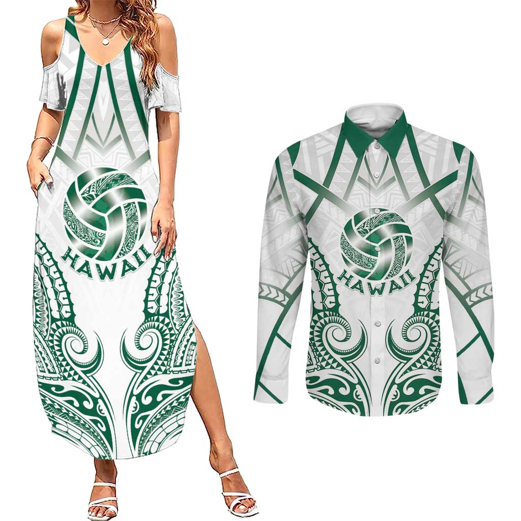 Custom Hawaii Volleyball Couples Matching Summer Maxi Dress and Long Sleeve Button Shirt Polynesian Pattern - Polynesian Pride