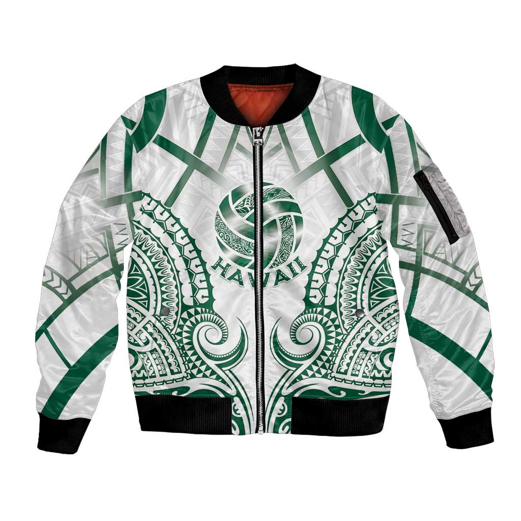Custom Hawaii Volleyball Sleeve Zip Bomber Jacket Polynesian Pattern - Polynesian Pride