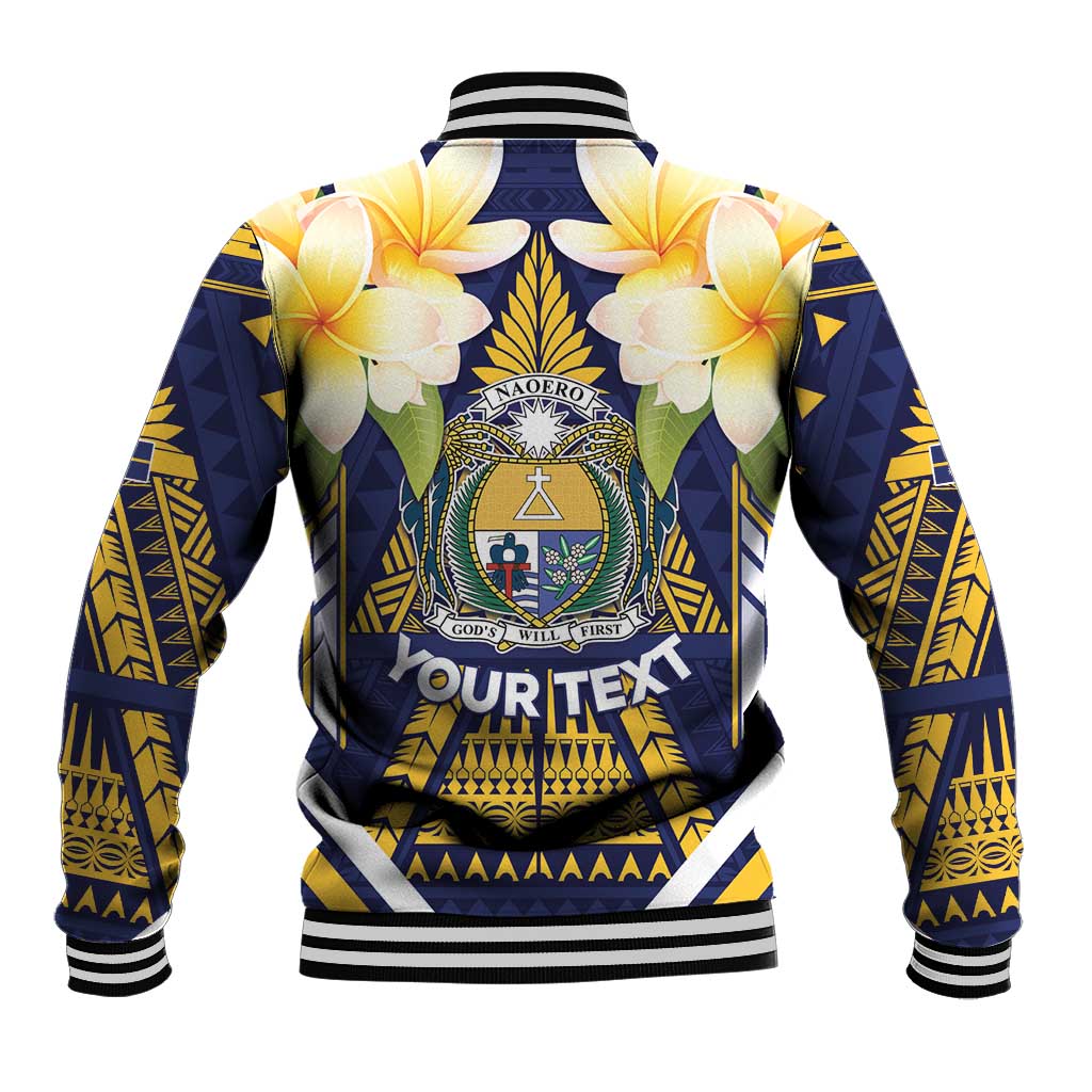 Personalised Nauru Independence Day Baseball Jacket Coat Of Arms With Plumeria - Polynesian Pride
