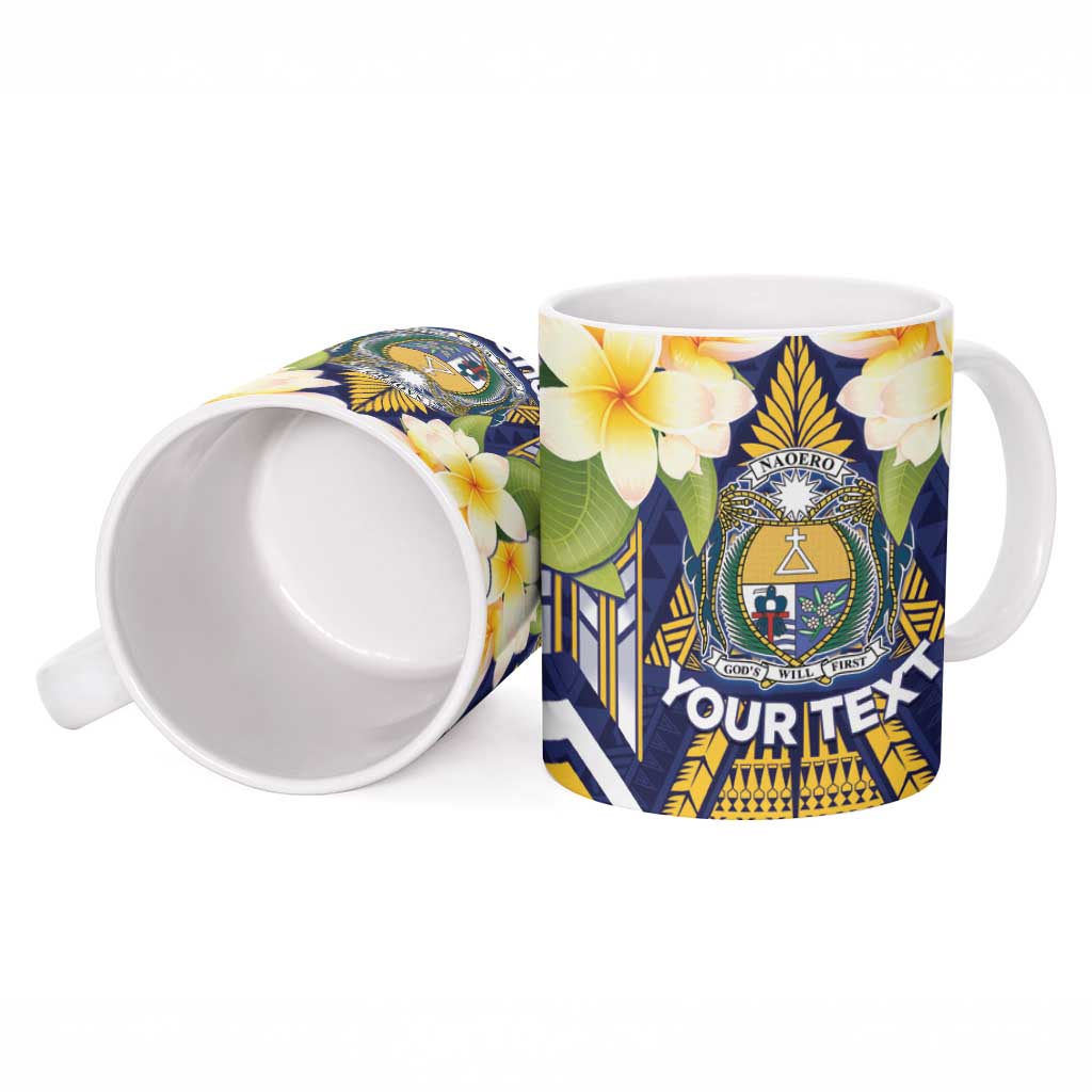 Personalised Nauru Independence Day Ceramic Mug Coat Of Arms With Plumeria - Polynesian Pride