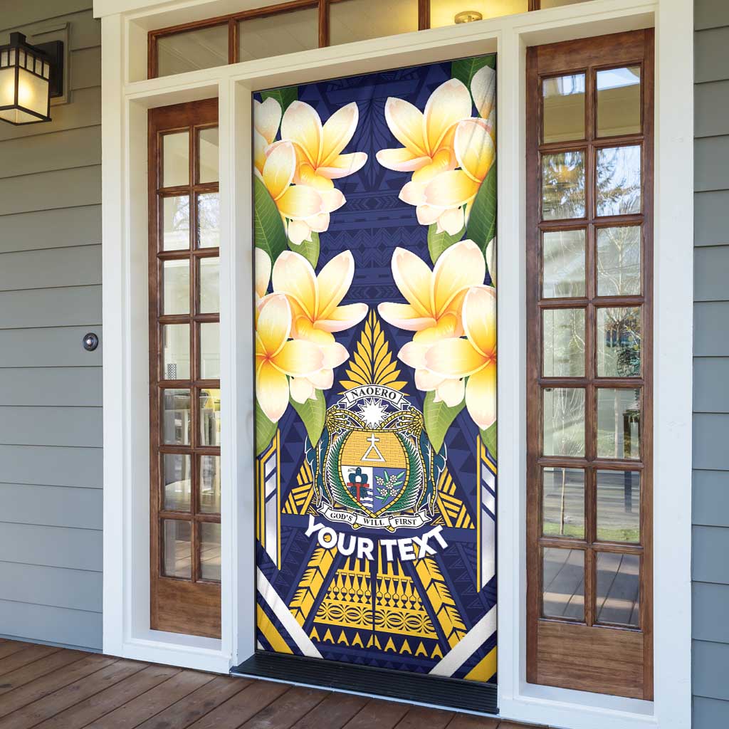 Personalised Nauru Independence Day Door Cover Coat Of Arms With Plumeria - Polynesian Pride