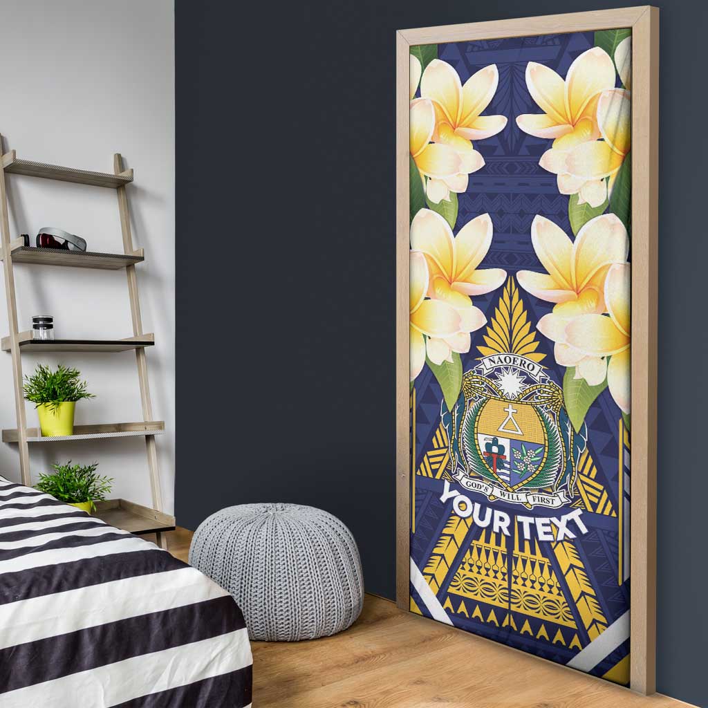 Personalised Nauru Independence Day Door Cover Coat Of Arms With Plumeria - Polynesian Pride
