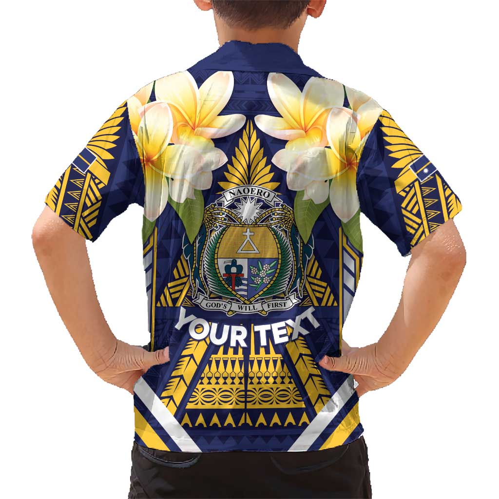 Personalised Nauru Independence Day Family Matching Long Sleeve Bodycon Dress and Hawaiian Shirt Coat Of Arms With Plumeria LT05 - Polynesian Pride