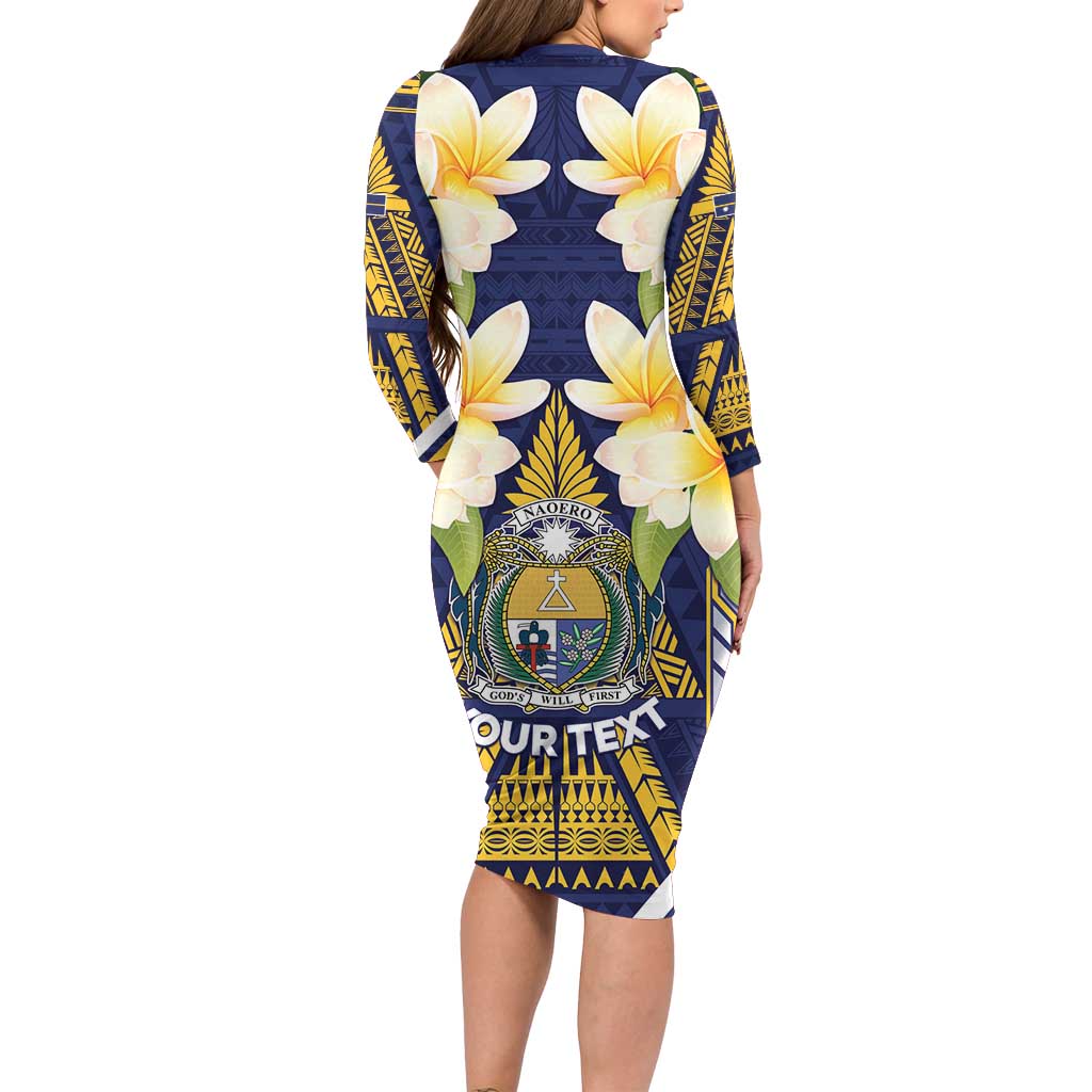 Personalised Nauru Independence Day Family Matching Long Sleeve Bodycon Dress and Hawaiian Shirt Coat Of Arms With Plumeria LT05 - Polynesian Pride