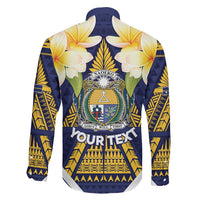 Personalised Nauru Independence Day Family Matching Off The Shoulder Long Sleeve Dress and Hawaiian Shirt Coat Of Arms With Plumeria LT05 - Polynesian Pride