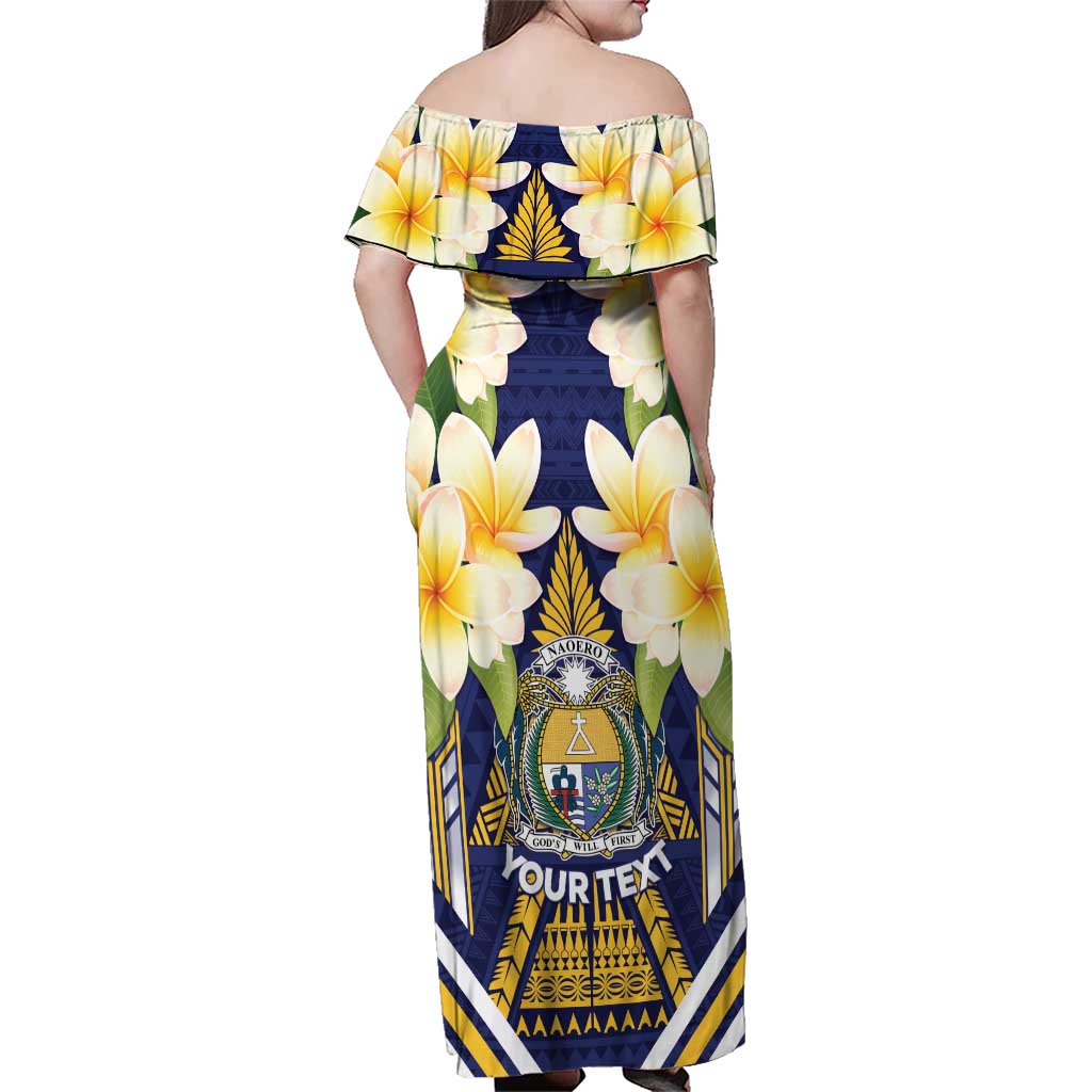 Personalised Nauru Independence Day Family Matching Off Shoulder Maxi Dress and Hawaiian Shirt Coat Of Arms With Plumeria LT05 - Polynesian Pride