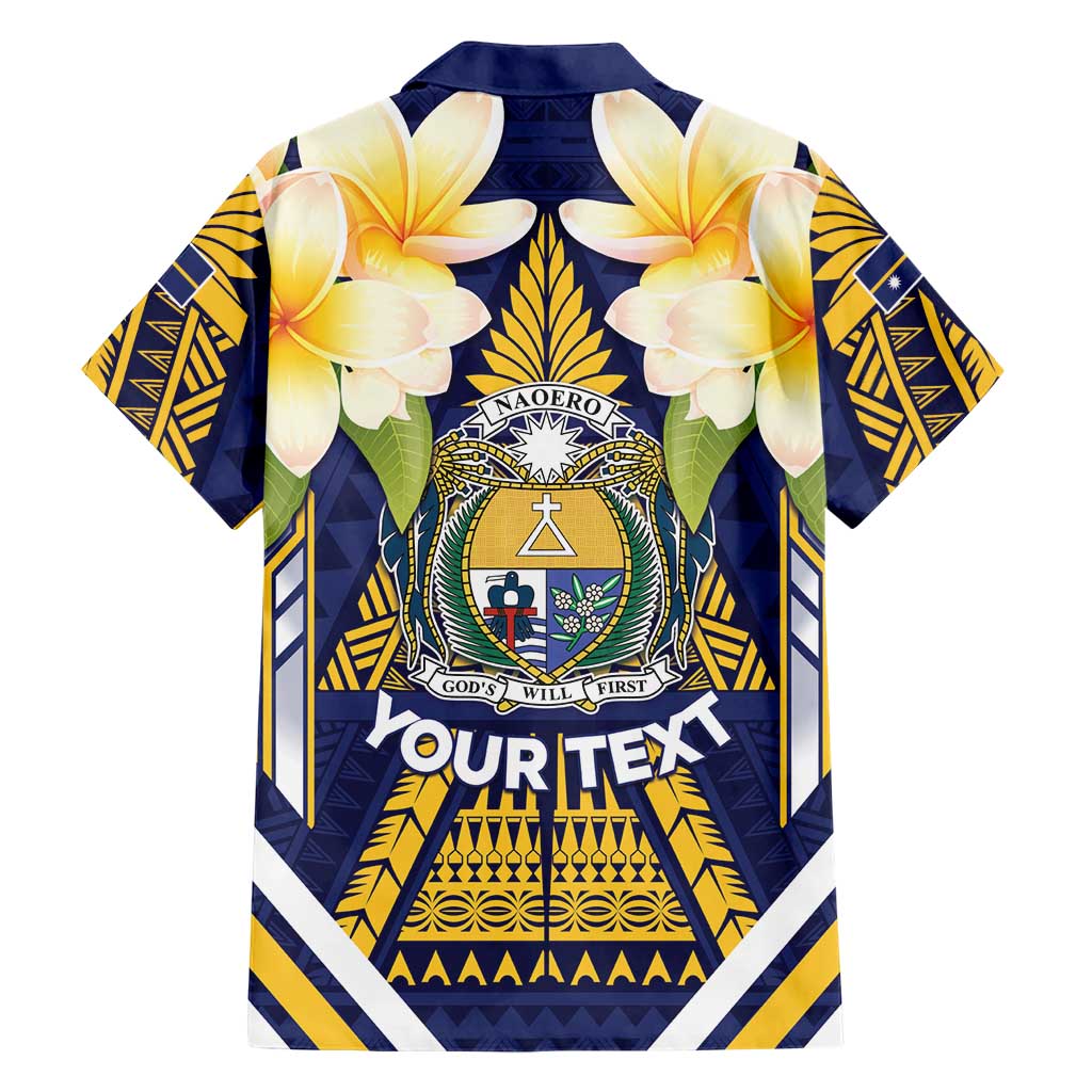 Personalised Nauru Independence Day Family Matching Off Shoulder Short Dress and Hawaiian Shirt Coat Of Arms With Plumeria LT05 - Polynesian Pride