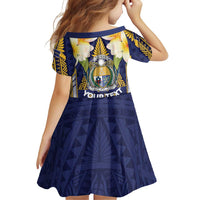 Personalised Nauru Independence Day Family Matching Short Sleeve Bodycon Dress and Hawaiian Shirt Coat Of Arms With Plumeria LT05 - Polynesian Pride