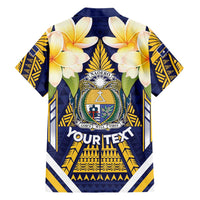 Personalised Nauru Independence Day Family Matching Short Sleeve Bodycon Dress and Hawaiian Shirt Coat Of Arms With Plumeria LT05 - Polynesian Pride