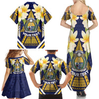 Personalised Nauru Independence Day Family Matching Summer Maxi Dress and Hawaiian Shirt Coat Of Arms With Plumeria LT05 - Polynesian Pride
