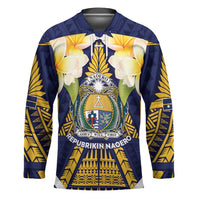 Personalised Nauru Independence Day Hockey Jersey Coat Of Arms With Plumeria LT05 Unisex Navy - Polynesian Pride
