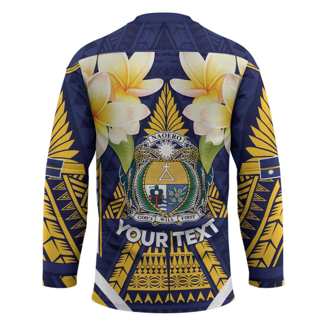Personalised Nauru Independence Day Hockey Jersey Coat Of Arms With Plumeria LT05 - Polynesian Pride