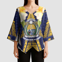 Personalised Nauru Independence Day Kimono Sleeve Blouse Coat Of Arms With Plumeria LT05 - Polynesian Pride