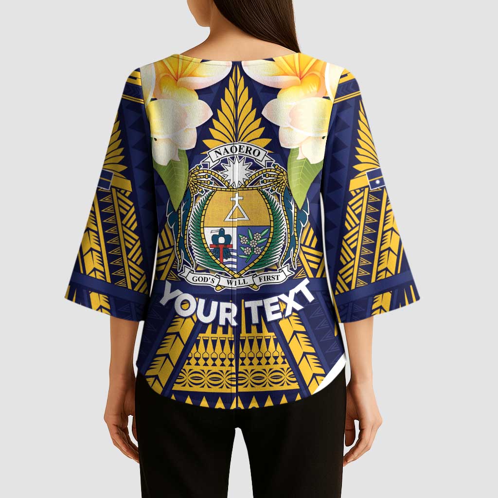 Personalised Nauru Independence Day Kimono Sleeve Blouse Coat Of Arms With Plumeria LT05 - Polynesian Pride