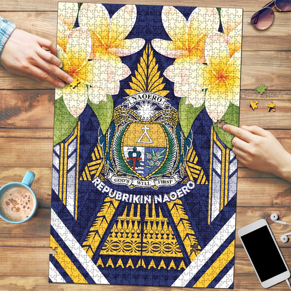 Nauru Independence Day Puzzle Coat Of Arms With Plumeria - Polynesian Pride