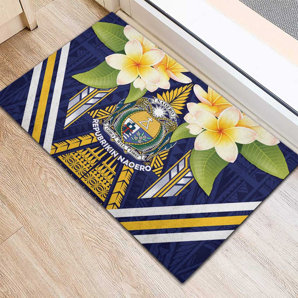 Nauru Independence Day Rubber Doormat Coat Of Arms With Plumeria - Polynesian Pride