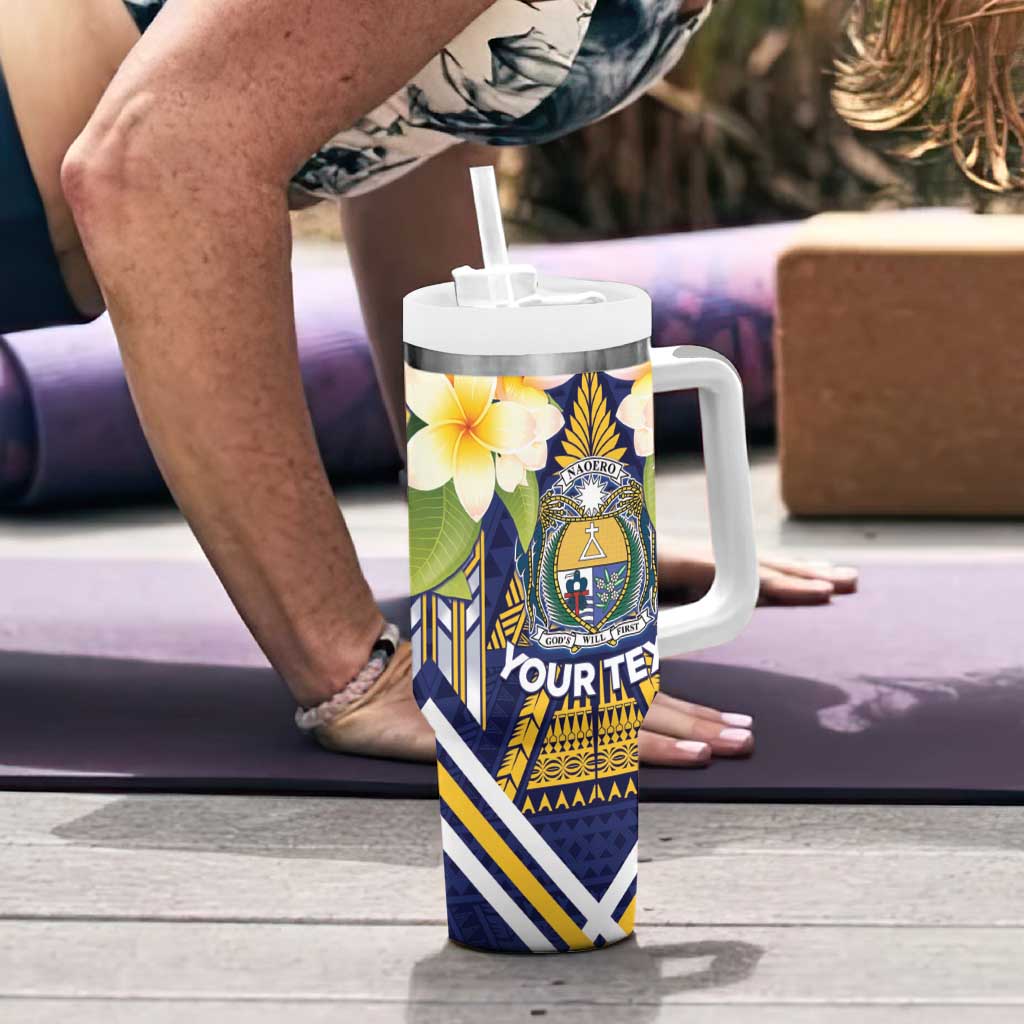 Personalised Nauru Independence Day Tumbler With Handle Coat Of Arms With Plumeria - Polynesian Pride