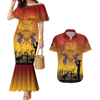 ANZAC Day Couples Matching Mermaid Dress and Hawaiian Shirt Australia And New Zealand Slouch Hats LT05 Yellow - Polynesian Pride