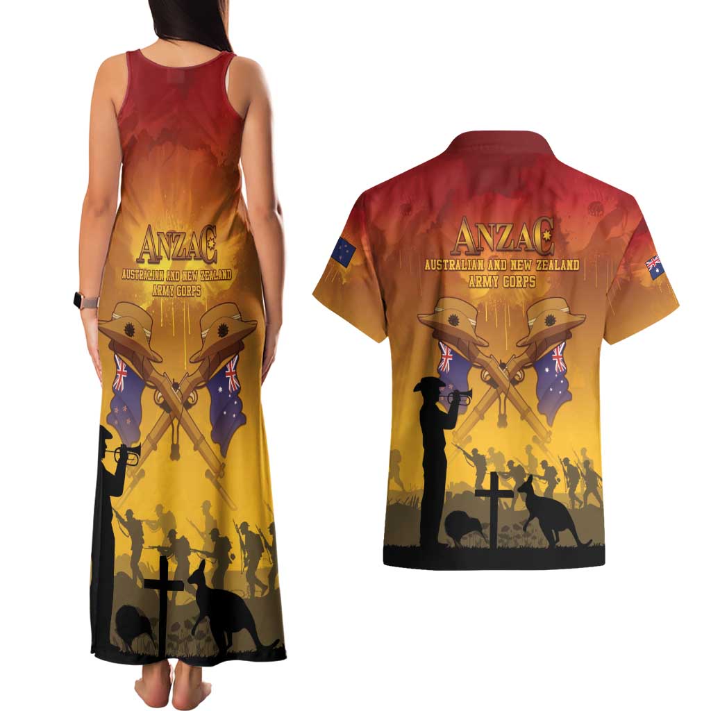ANZAC Day Couples Matching Tank Maxi Dress and Hawaiian Shirt Australia And New Zealand Slouch Hats LT05 - Polynesian Pride