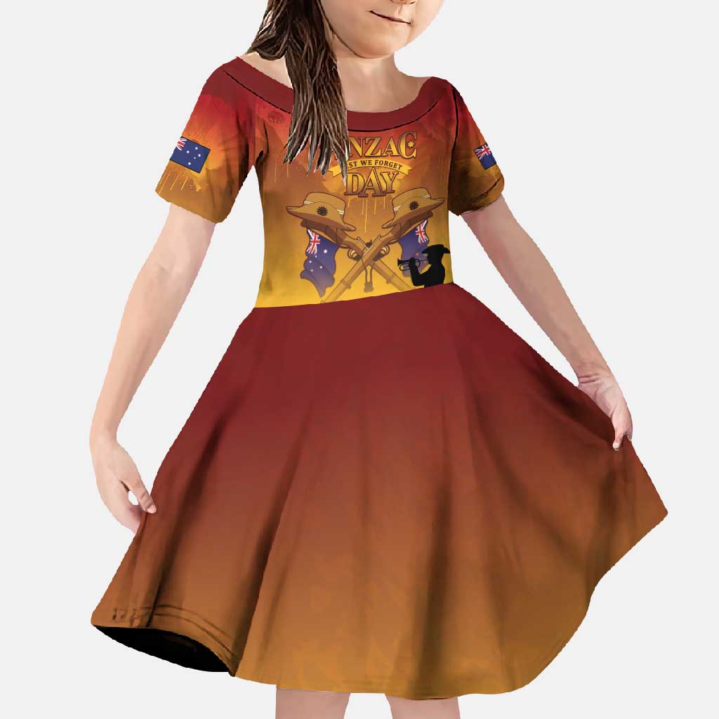 ANZAC Day Family Matching Long Sleeve Bodycon Dress and Hawaiian Shirt Australia And New Zealand Slouch Hats LT05 Daughter's Dress Yellow - Polynesian Pride