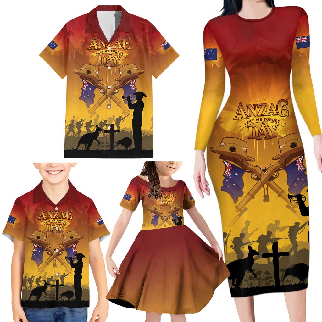 ANZAC Day Family Matching Long Sleeve Bodycon Dress and Hawaiian Shirt Australia And New Zealand Slouch Hats LT05 - Polynesian Pride