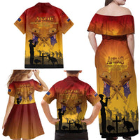 ANZAC Day Family Matching Off Shoulder Maxi Dress and Hawaiian Shirt Australia And New Zealand Slouch Hats LT05 - Polynesian Pride