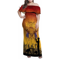 ANZAC Day Family Matching Off Shoulder Maxi Dress and Hawaiian Shirt Australia And New Zealand Slouch Hats LT05 Mom's Dress Yellow - Polynesian Pride