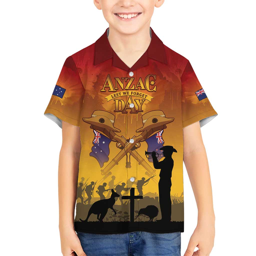 ANZAC Day Family Matching Off Shoulder Maxi Dress and Hawaiian Shirt Australia And New Zealand Slouch Hats LT05 Son's Shirt Yellow - Polynesian Pride