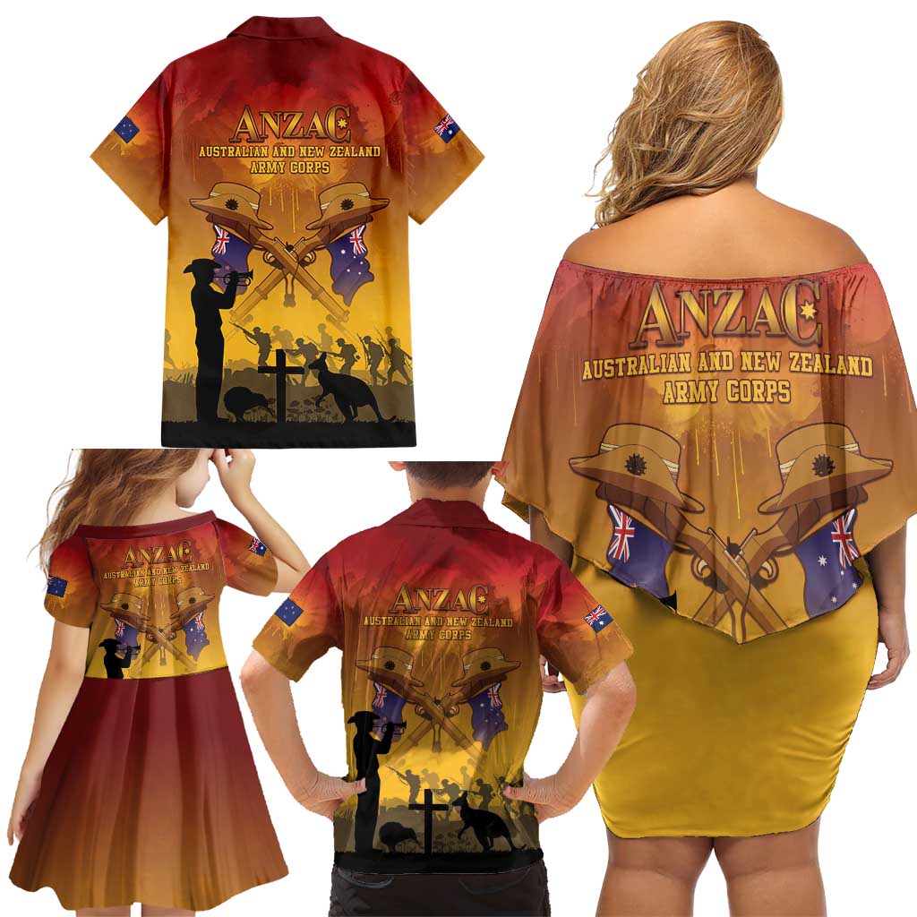 ANZAC Day Family Matching Off Shoulder Short Dress and Hawaiian Shirt Australia And New Zealand Slouch Hats LT05 - Polynesian Pride