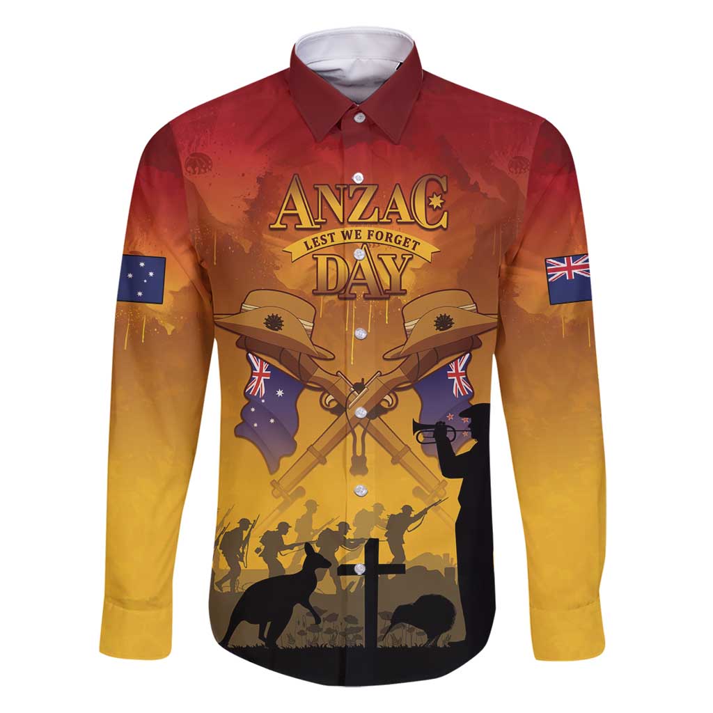 ANZAC Day Family Matching Off Shoulder Short Dress and Hawaiian Shirt Australia And New Zealand Slouch Hats LT05 Dad's Shirt - Long Sleeve Yellow - Polynesian Pride