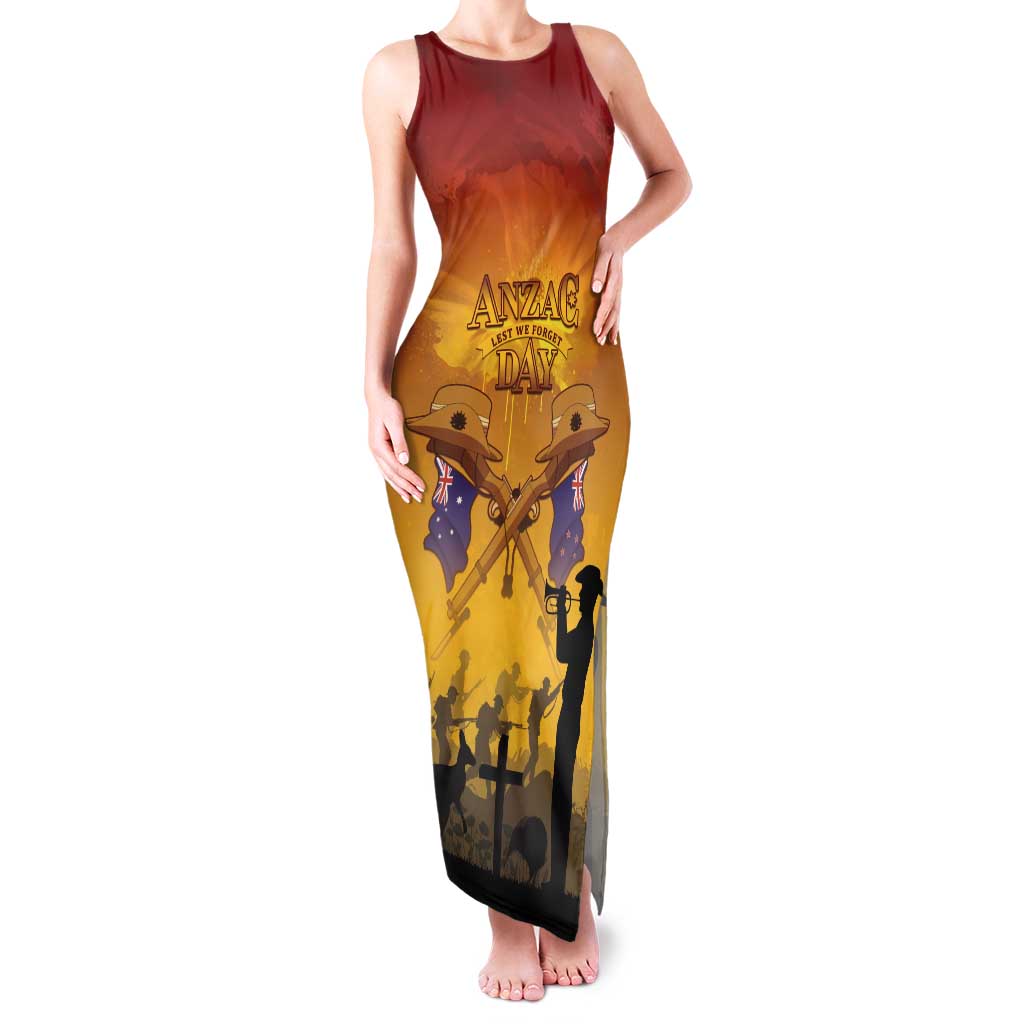 ANZAC Day Family Matching Tank Maxi Dress and Hawaiian Shirt Australia And New Zealand Slouch Hats LT05 Mom's Dress Yellow - Polynesian Pride
