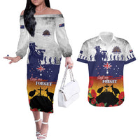 New Zealand And Australia ANZAC Last Post Couples Matching Off The Shoulder Long Sleeve Dress and Hawaiian Shirt LT05 Blue - Polynesian Pride