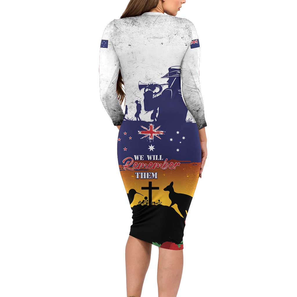 New Zealand And Australia ANZAC Last Post Family Matching Long Sleeve Bodycon Dress and Hawaiian Shirt LT05 - Polynesian Pride