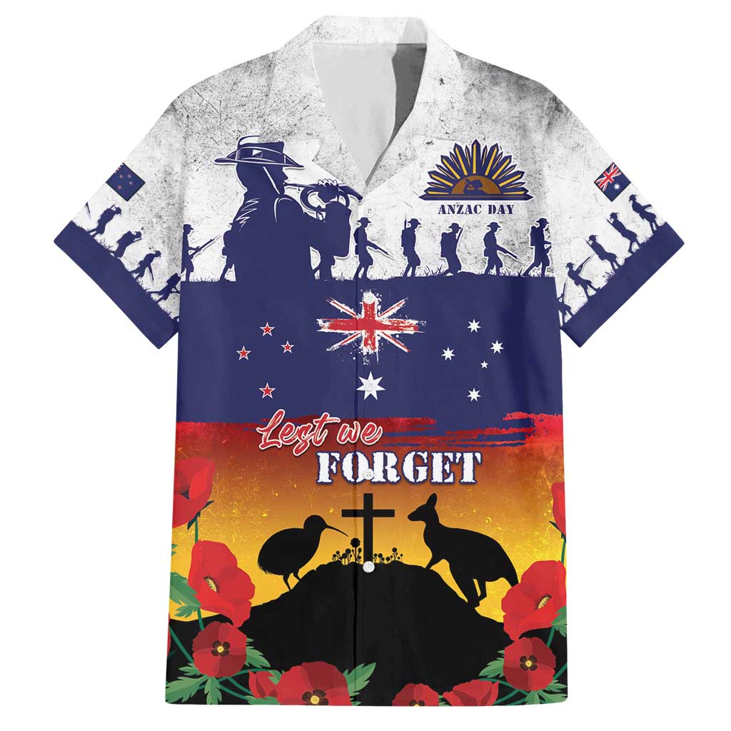 New Zealand And Australia ANZAC Last Post Family Matching Off Shoulder Maxi Dress and Hawaiian Shirt LT05 Dad's Shirt - Short Sleeve Blue - Polynesian Pride